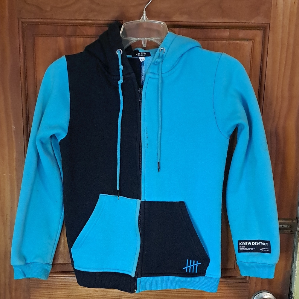 District Black & Bright Blue Two-Tone Zip Hoodie Jacket
